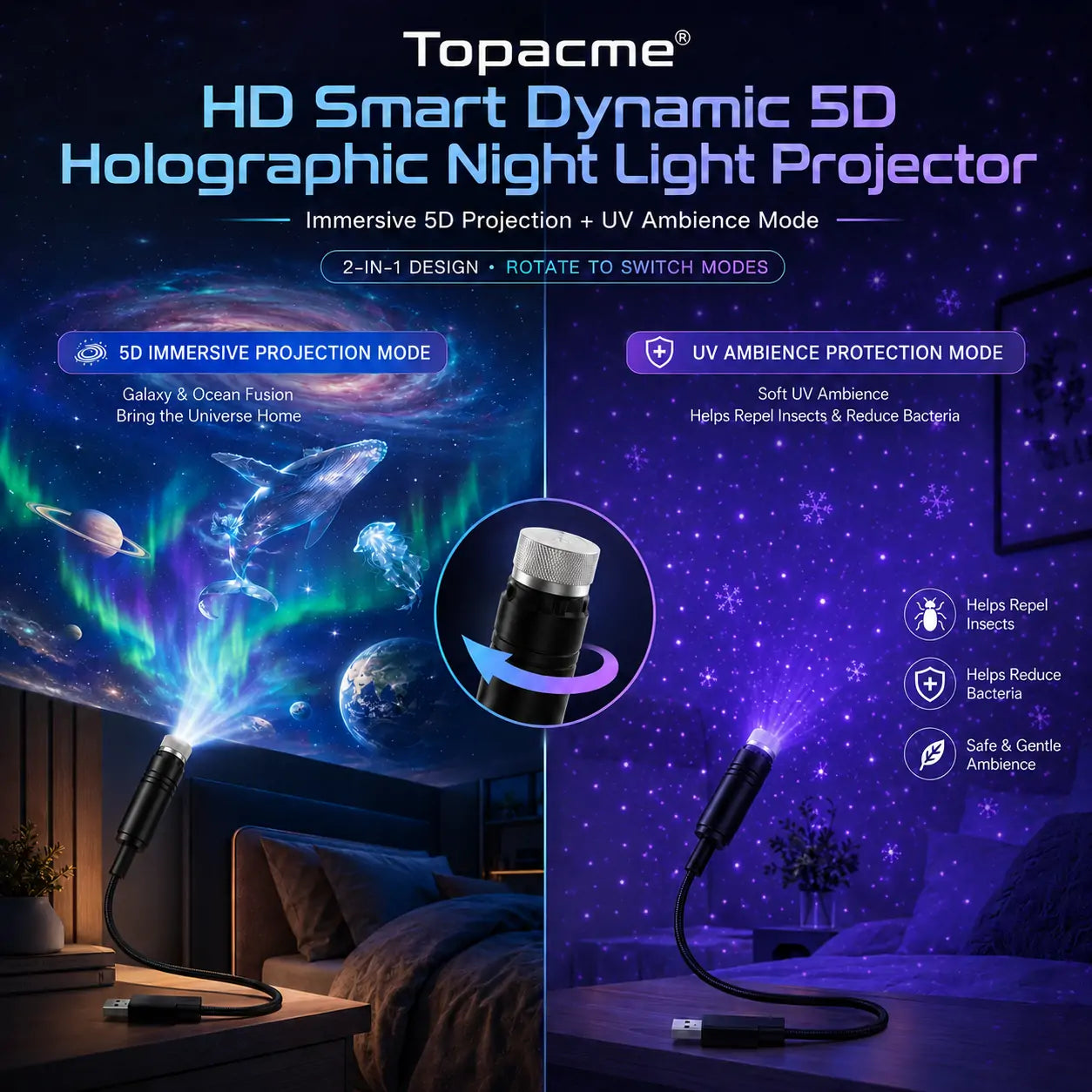 Topacme® 🌟Night Light Projector - Smart Holographic Star Projector