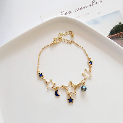 Japan Korea Star Moon Bracelet For Women Fashion Crystal Pearl Chain Jewelry